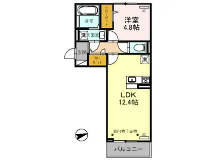 福井県福井市 3階建 築1年(1LDK/2階)の間取り写真