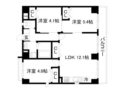 GRAND LATTICE KAWARAMACHI SHICHIJO(3LDK/3階)の間取り写真