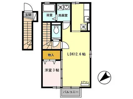 セジュールリモン(1LDK/2階)の間取り写真