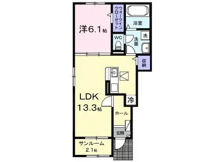 青木アパート2(1LDK/1階)の間取り写真