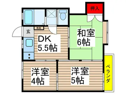 市川グリーンハイツ第二(3DK/2階)の間取り写真