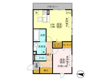 ラ・ドルチェヴィータ B(1LDK/1階)の間取り写真