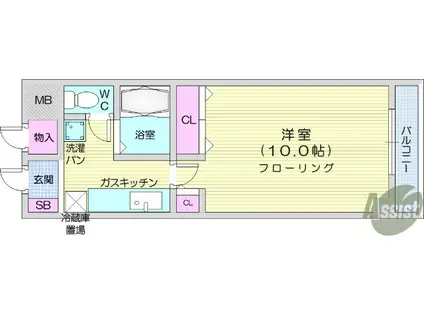 プロミネンス萩野町(1K/3階)の間取り写真