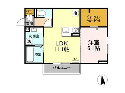 ユニヴェールII A棟(1LDK/3階)の間取り写真