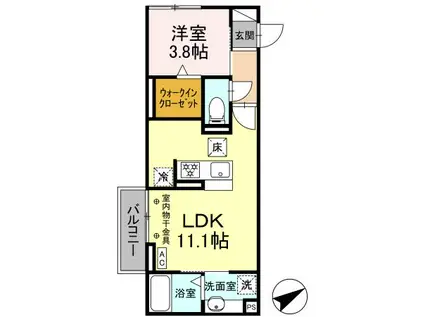 D-CHAMBRE松寺(1LDK/1階)の間取り写真
