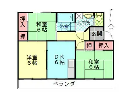 顕徳ハイツ(3DK/4階)の間取り写真