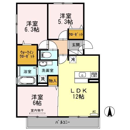 メゾンドヒル(3LDK/2階)の間取り写真