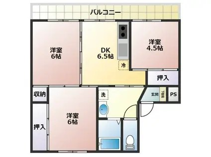 ヴィラナリー新山1号棟(3DK/3階)の間取り写真