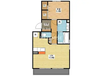 ニューハイツ須田ノ木B(1LDK/1階)の間取り写真