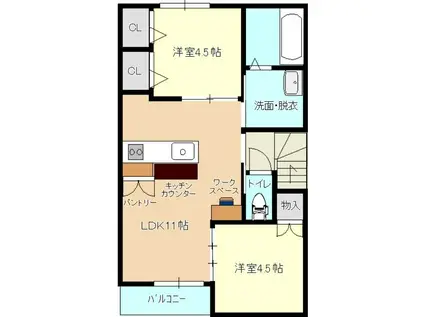 風とみどりのカシェット 華-HANA(2LDK/2階)の間取り写真