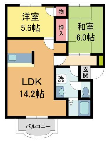 コントラーダ逆瀬川(2LDK/2階)の間取り写真