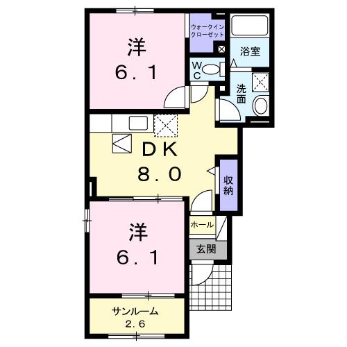 サンフラワー白崎(2DK/1階)の間取り写真