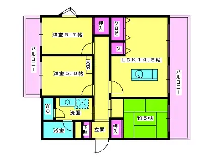 ノガミ平原ビル(3LDK/3階)の間取り写真