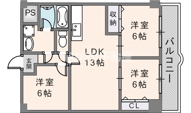 フェルザ長田(3LDK/9階)の間取り写真