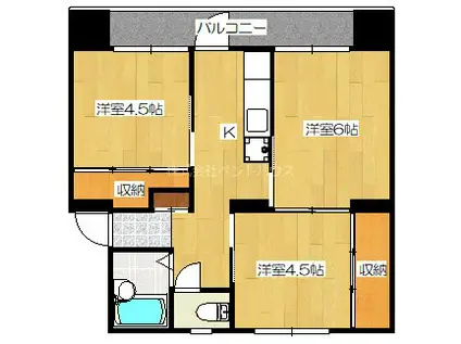 ヴィラナリー柳井 3K(2K/4階)の間取り写真