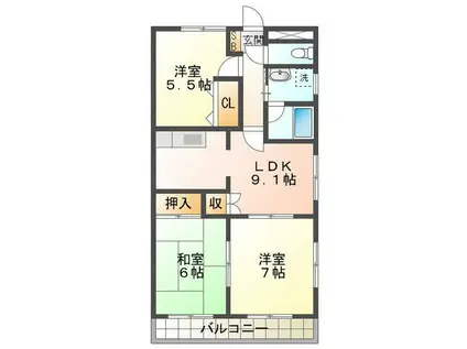 パレオシンセイIII(3LDK/2階)の間取り写真