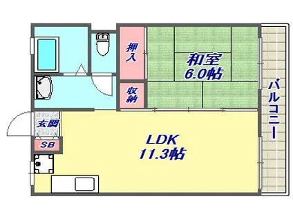 東部マンション(1LDK/3階)の間取り写真