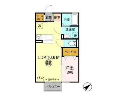 ミルメゾン A(1LDK/2階)の間取り写真