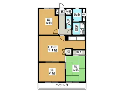 倉知マンションII(3LDK/3階)の間取り写真