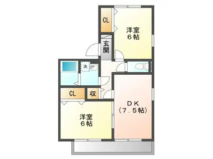 アウローラ(2DK/1階)の間取り写真