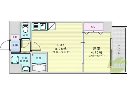 HALU江坂東(1LDK/3階)の間取り写真