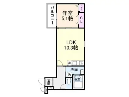 ラフィーネ石本II(1LDK/2階)の間取り写真