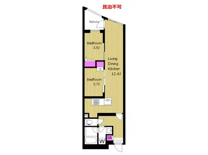 礼ゼロ コンフォリア・リヴ渋谷本町 KT(2LDK/3階)の間取り写真