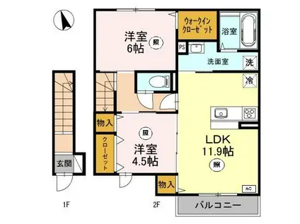 ステラA棟(2LDK/2階)の間取り写真