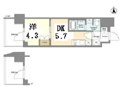 GEO ENT上野稲荷町(1DK/7階)の間取り写真
