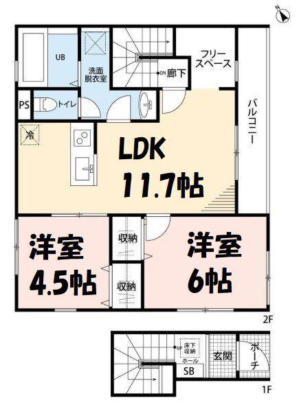 リーブルファイン東武動物公園駅(2LDK/2階)の間取り写真