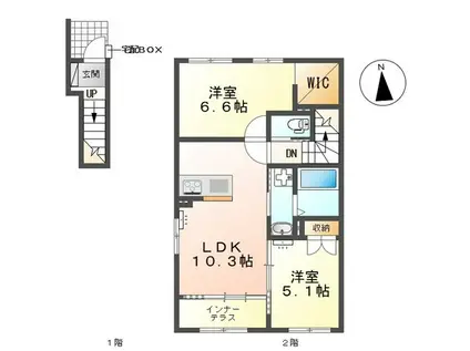 ヴィラ・アスール(2LDK/2階)の間取り写真