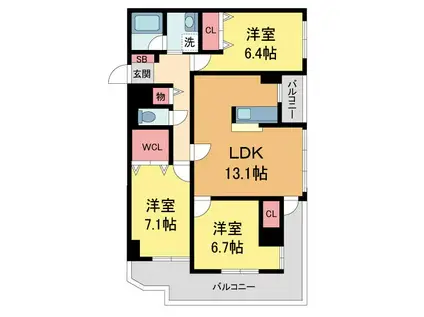 ロータリー宝塚南口(3LDK/3階)の間取り写真