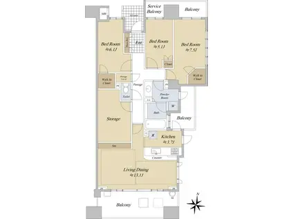 シティハウス星ヶ丘(3LDK/10階)の間取り写真