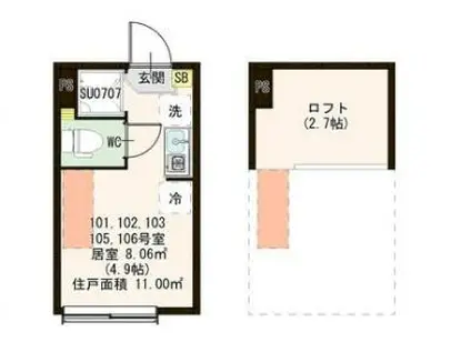 ハーモニーテラス和泉(ワンルーム/1階)の間取り写真