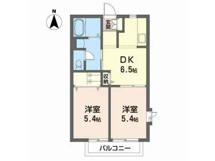 コンフォートB館(2DK/2階)の間取り写真