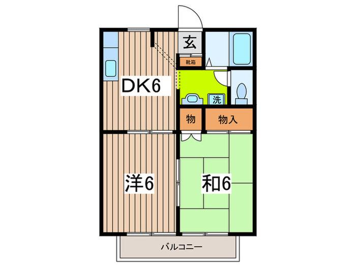 ウィンディアB(2DK/2階)の間取り写真