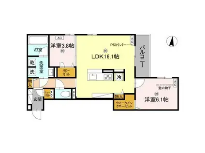 スペアチーレ小松(2LDK/2階)の間取り写真