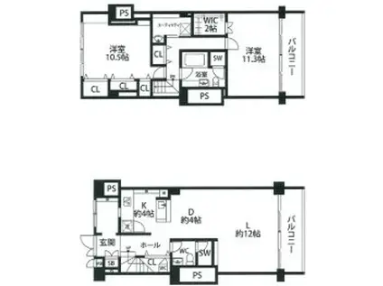 芦屋グランドハイツ(2LDK/5階)の間取り写真
