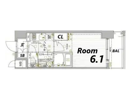 エスリード神戸兵庫駅マリーナスクエア(1K/5階)の間取り写真