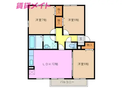 大和の里 D(3LDK/1階)の間取り写真