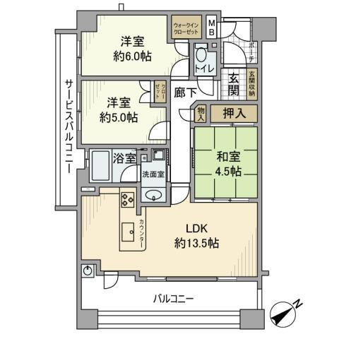 アンビエントフレア美章園(3LDK/13階)の間取り写真