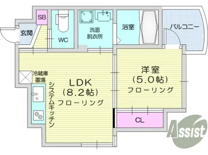 フェリシダ五橋(1LDK/6階)の間取り写真