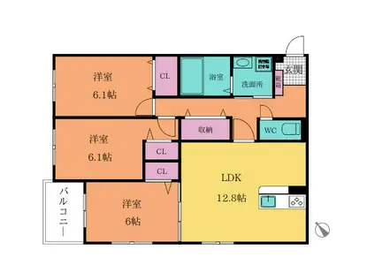 LA PAUSE 愛宕ラポーズ愛宕(3LDK/2階)の間取り写真