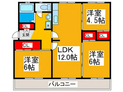 ヴィラナリー狭山12号棟(3LDK/3階)の間取り写真