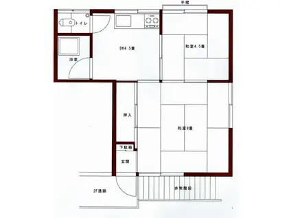 コーポ山中(2DK/2階)の間取り写真