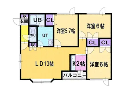 森林ハイツ(3LDK/1階)の間取り写真