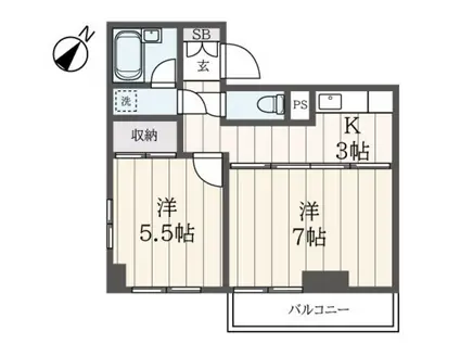 ベイフラット(2K/2階)の間取り写真