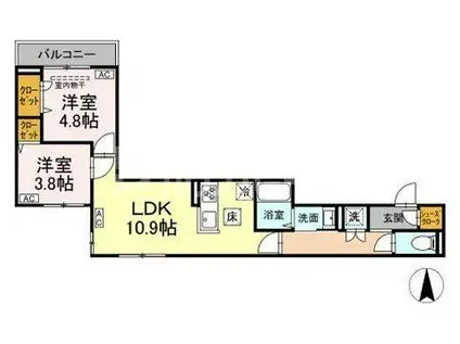 セレスティア南篠崎町(2LDK/1階)の間取り写真