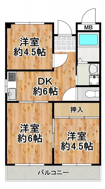 さくらハイツ(2LDK/3階)の間取り写真