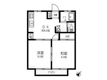 パルハイツB棟(2DK/1階)の間取り写真